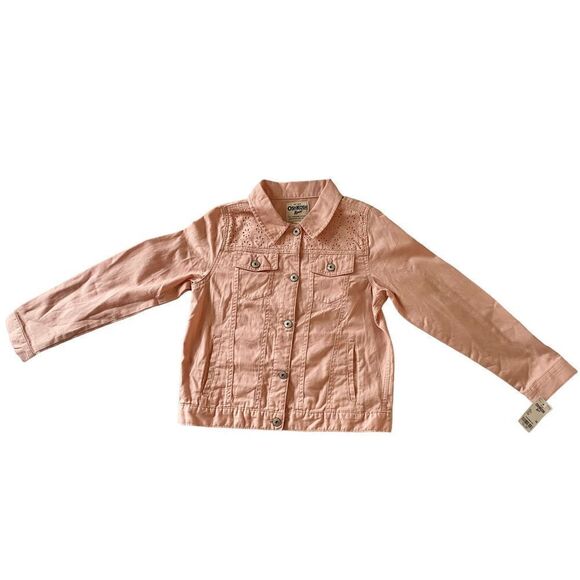 Oshkosh Pink Denim Jacket with lace yoke, Sz:14 NWT - Picture 2 of 10